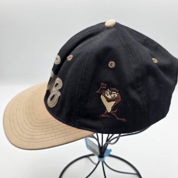 Vintage Taz Hat Cap Snap Back Black Tan Mens Looney Tunes Cartoon Made USA 90s - Picture 2 of 9